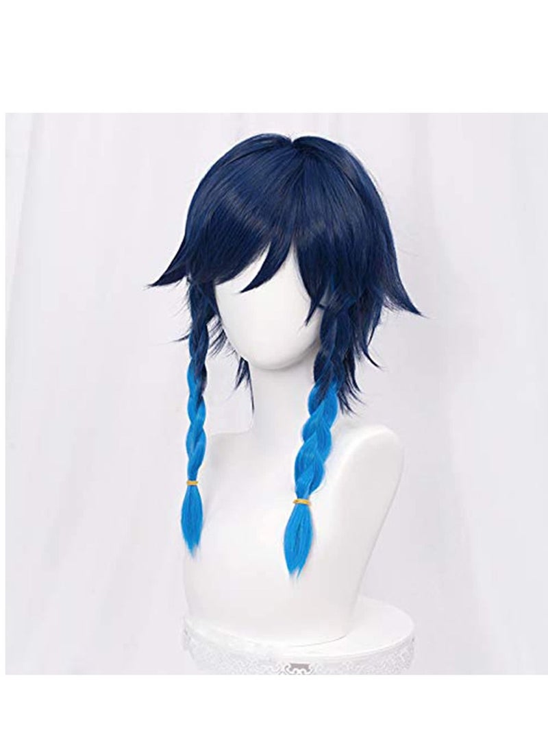 Venti Wig Ombre Blue Braid for Game Cosplay Gradient Party, Costume