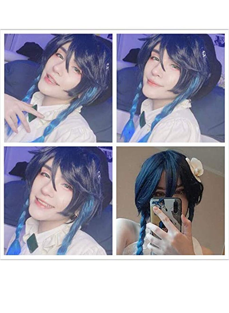 Venti Wig Ombre Blue Braid for Game Cosplay Gradient Party, Costume