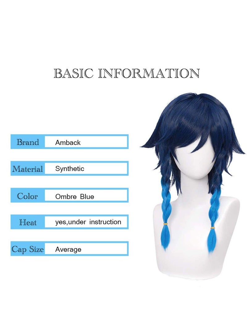 Venti Wig Ombre Blue Braid for Game Cosplay Gradient Party, Costume