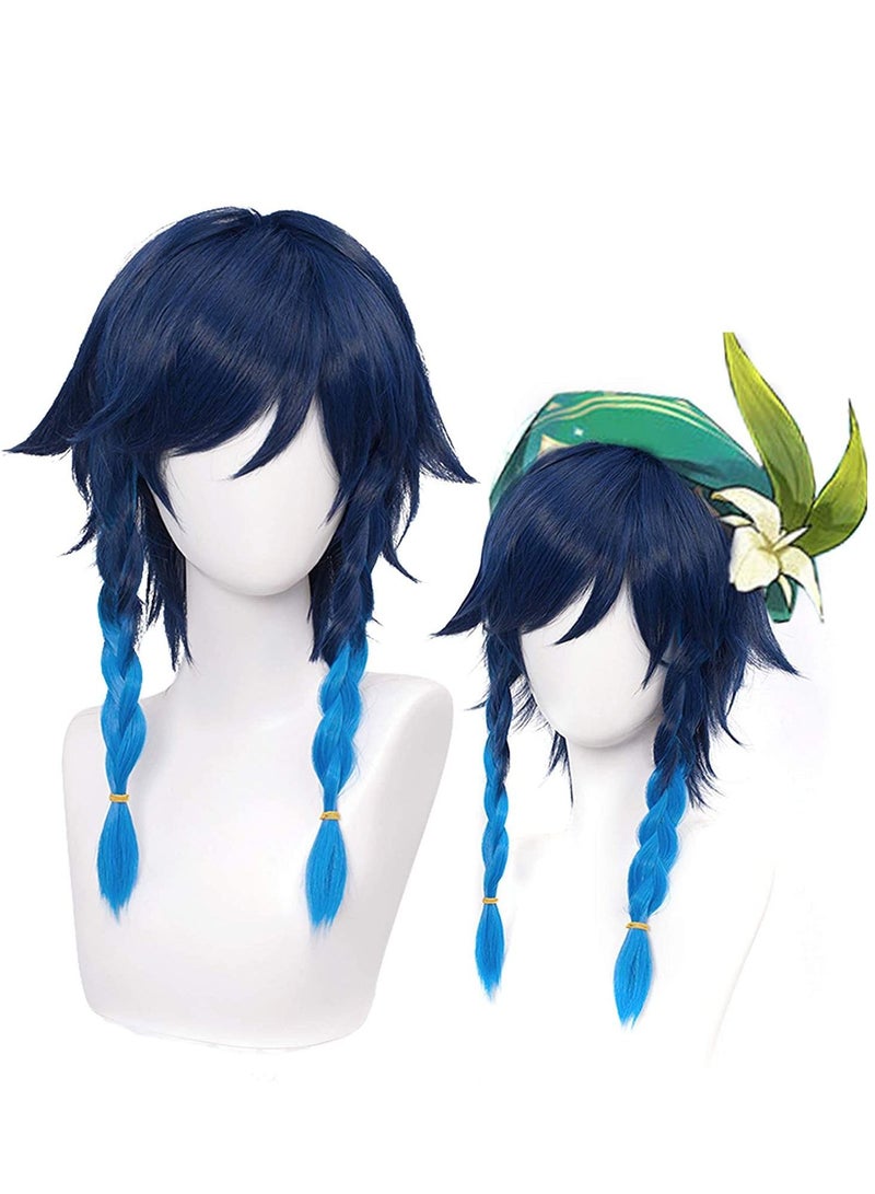 Venti Wig Ombre Blue Braid for Game Cosplay Gradient Party, Costume