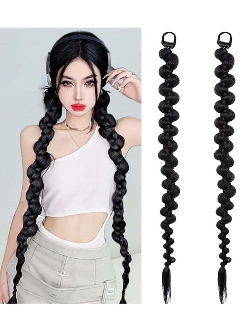 Braided Ponytail Extension, 2 Pcs Fashion Style Twist Butterfly with Hair Tie, Natural Soft Synthetic Straight Wrap Around Extensions for Women Daily Wear (70cm, Black)