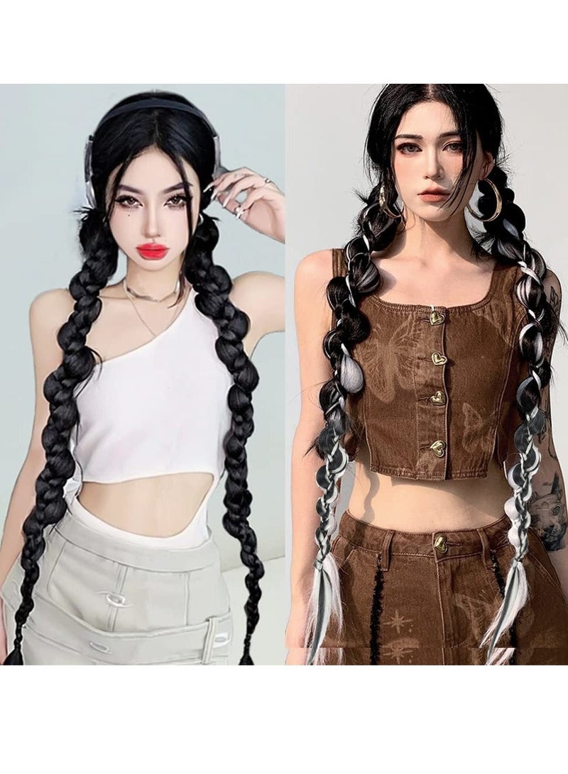 Braided Ponytail Extension, 2 Pcs Fashion Style Twist Butterfly with Hair Tie, Natural Soft Synthetic Straight Wrap Around Extensions for Women Daily Wear (70cm, Black)