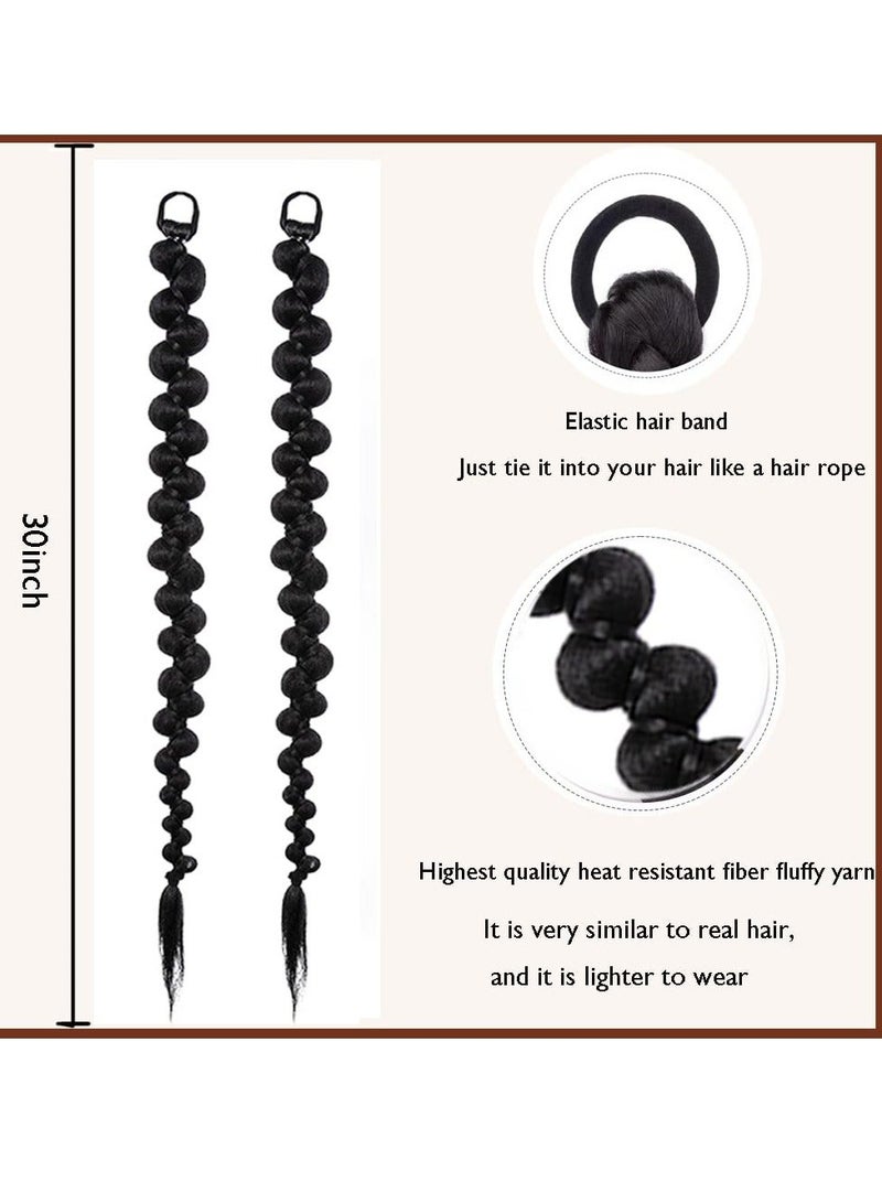 Braided Ponytail Extension, 2 Pcs Fashion Style Twist Butterfly with Hair Tie, Natural Soft Synthetic Straight Wrap Around Extensions for Women Daily Wear (70cm, Black)