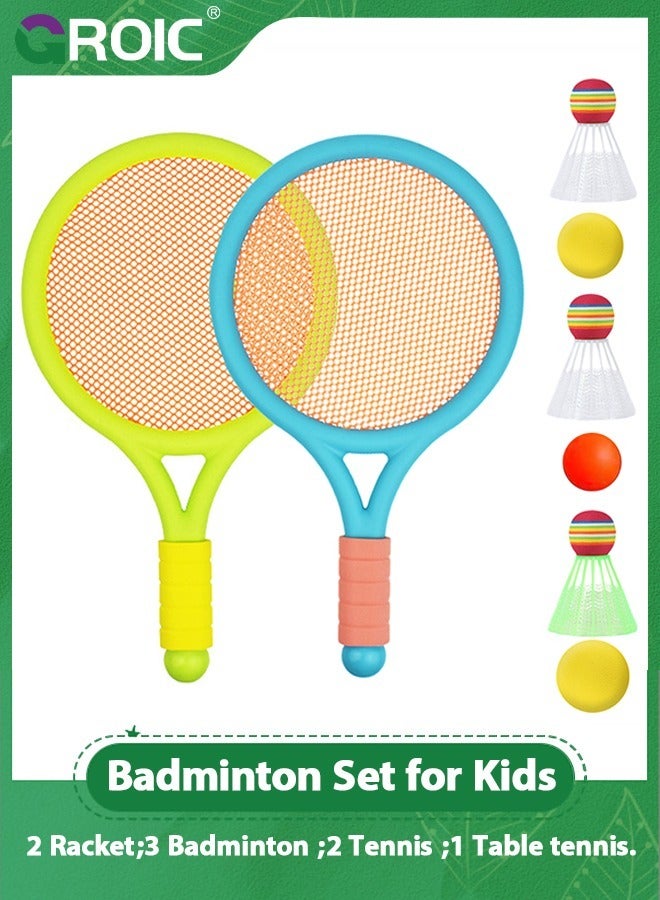 Badminton Racket Set,Sports Racket Set for Kids Beginners Indoor Outdoor Exercise,2 Player Backyard Games Set-2 Racquets, 3 Nylon Shuttlecocks, 2 Tennis and 1 Table Tennis