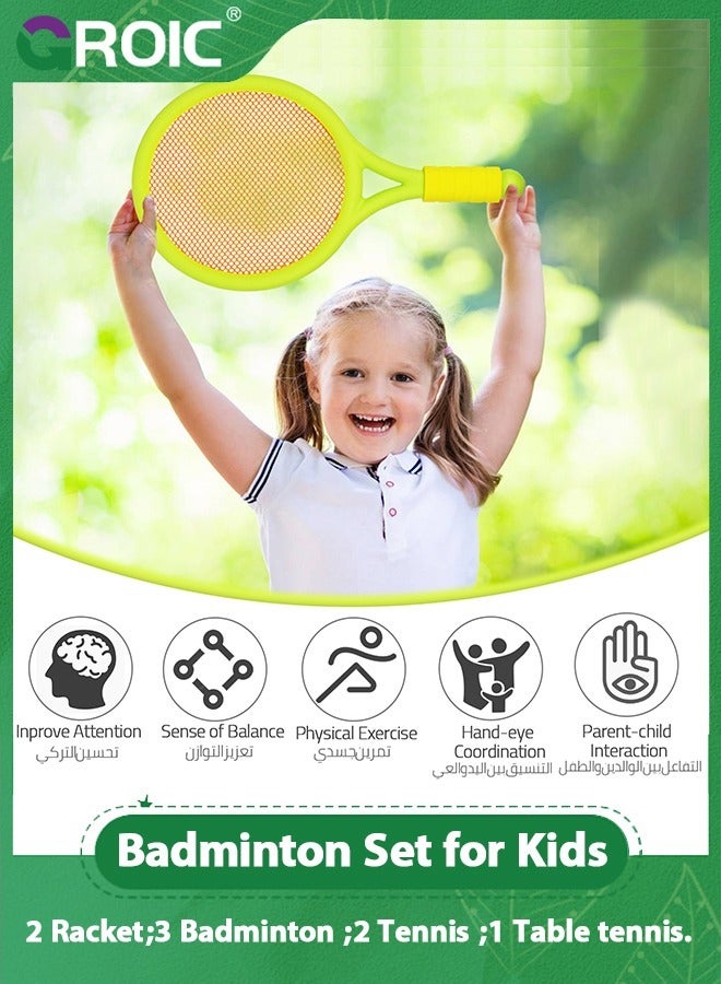 Badminton Racket Set,Sports Racket Set for Kids Beginners Indoor Outdoor Exercise,2 Player Backyard Games Set-2 Racquets, 3 Nylon Shuttlecocks, 2 Tennis and 1 Table Tennis