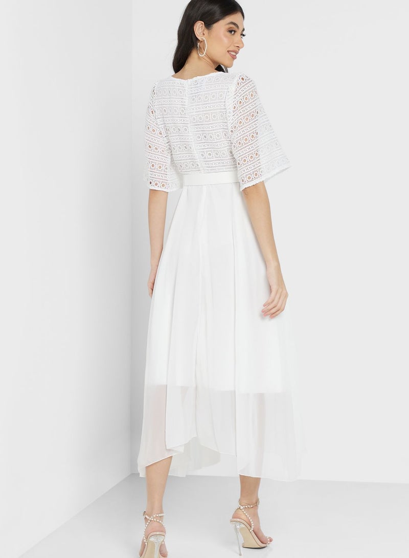 Lace Detail Chiffon Dress