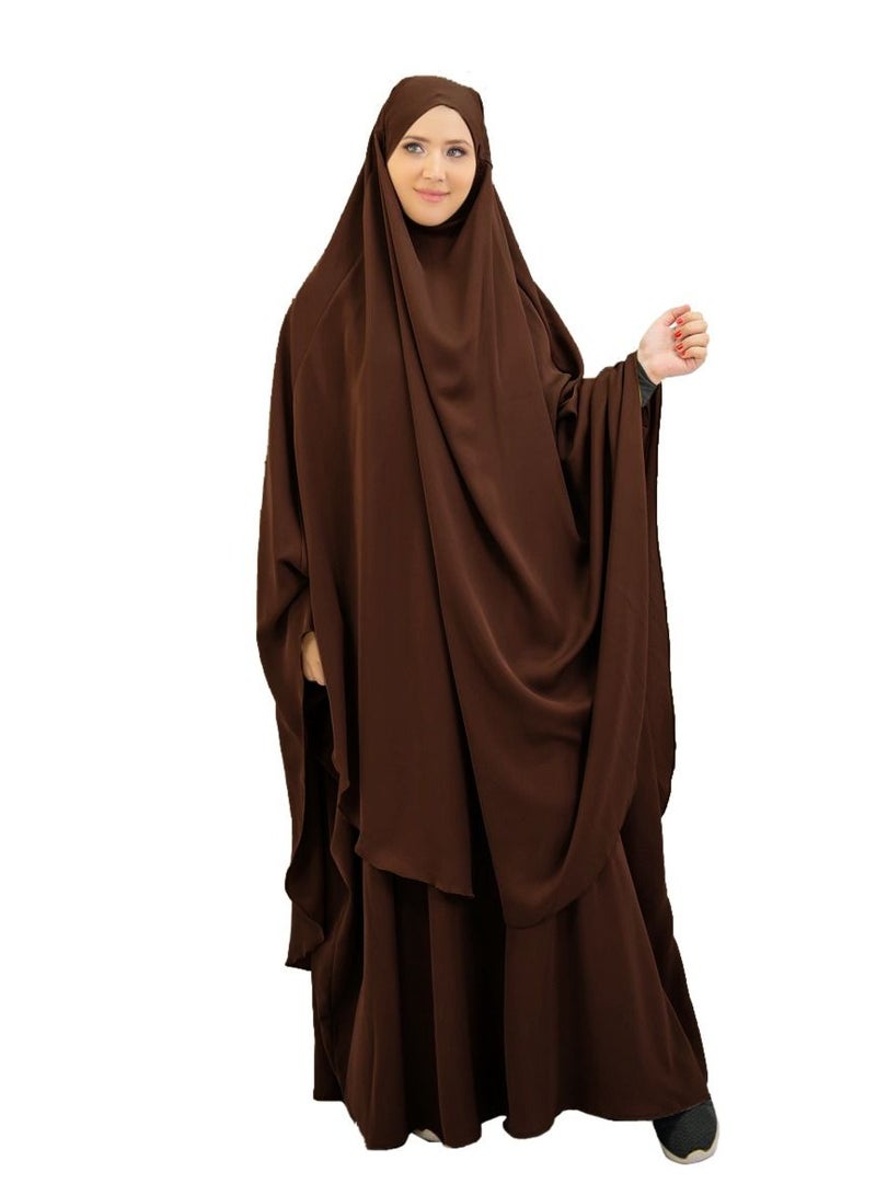 Long Sleeves Abaya With Hijab Brown