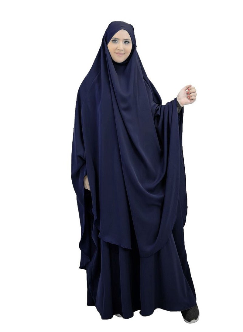 Long Sleeves Abaya With Hijab Dark Blue