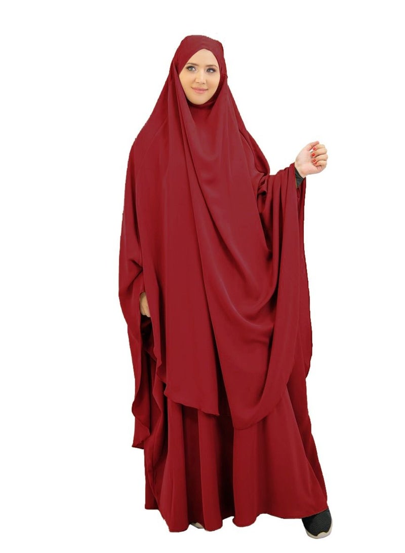 Long Sleeves Abaya With Hijab Burgundy