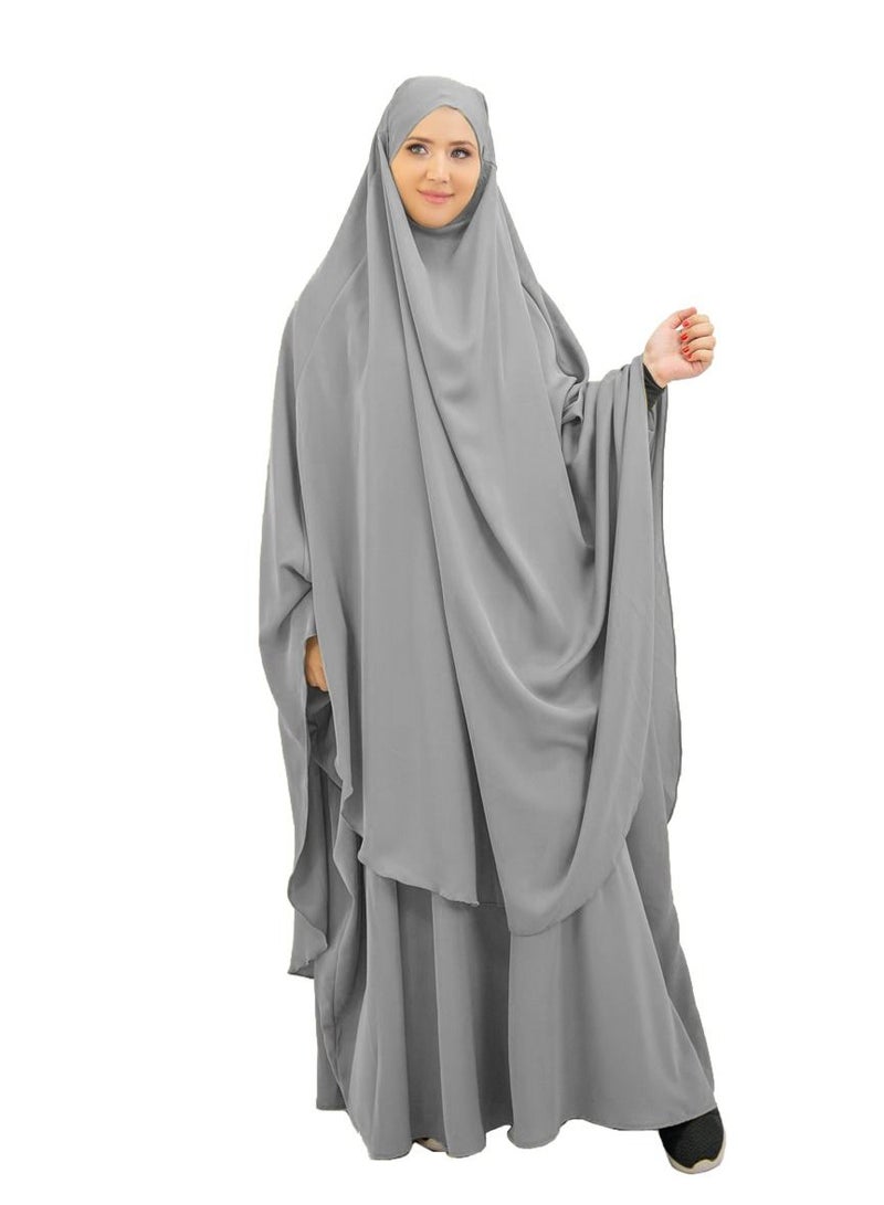 Long Sleeves Abaya With Hijab Grey