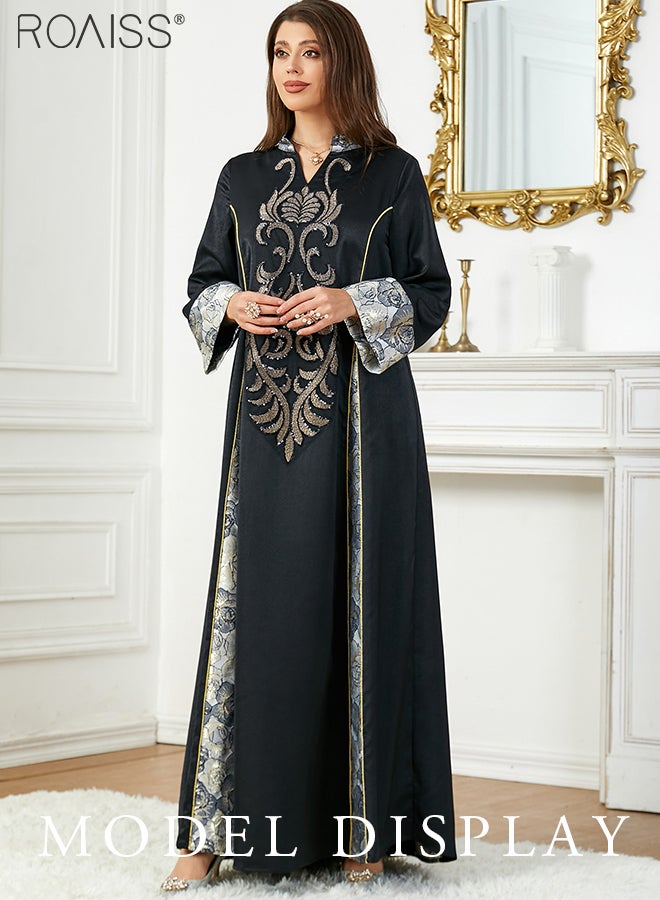 Abaya Style Exquisite Embroidered Patchwork Dress Loose A-Line Version Fashionable And Versatile Long Dress For Commuting And Formal Occasions