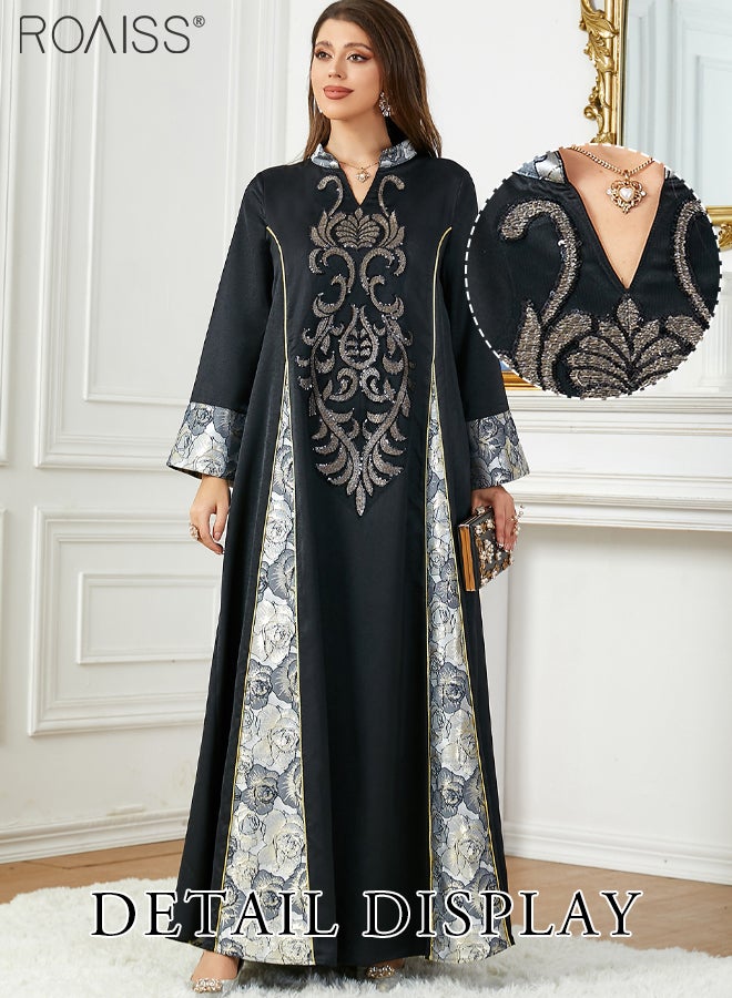 Abaya Style Exquisite Embroidered Patchwork Dress Loose A-Line Version Fashionable And Versatile Long Dress For Commuting And Formal Occasions