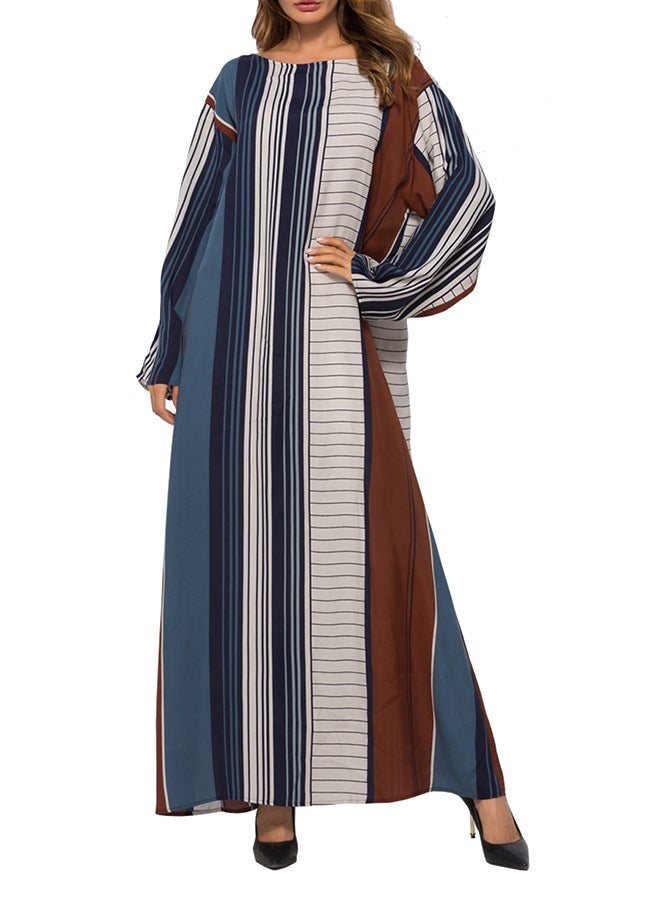 Casual Striped Long Sleeve Kaftan Dress Multicolour