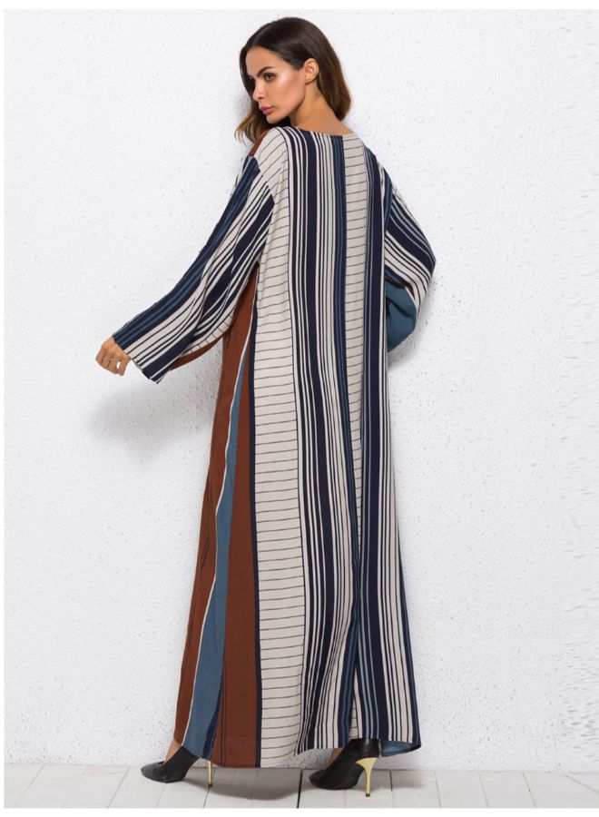 Casual Striped Long Sleeve Kaftan Dress Multicolour