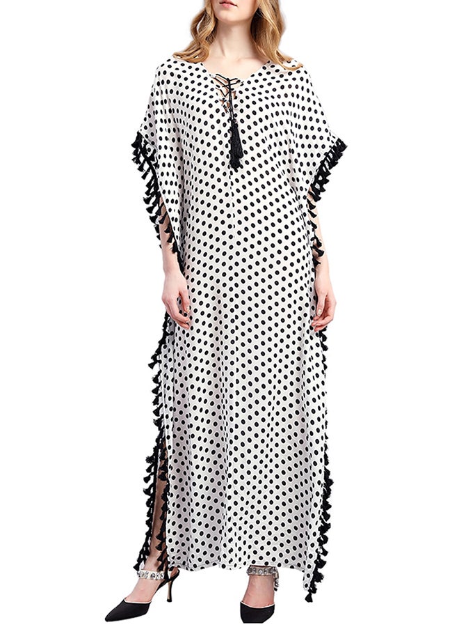 Polka Dot Pattern Batwing Sleeve Maxi Dress White/Black