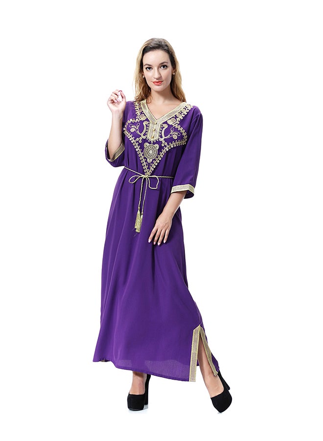 Embroidered Lace Jalabiya Purple/Gold