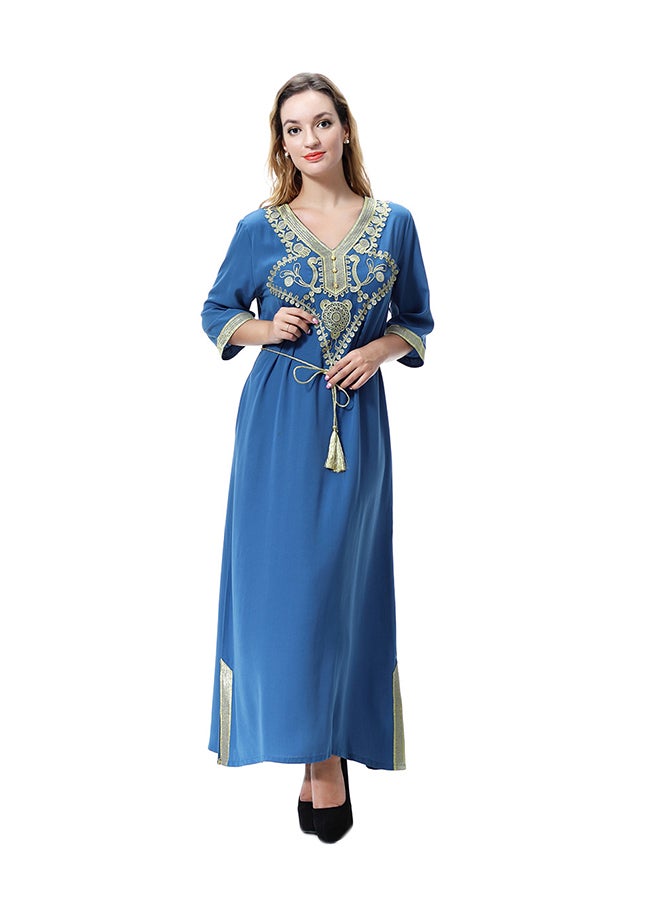 Embroidered Lace Jalabiya Royal Blue/Gold