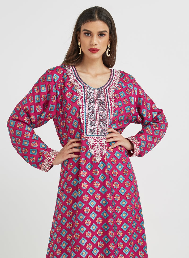 Traditional Round Neck Jalabiya Pink