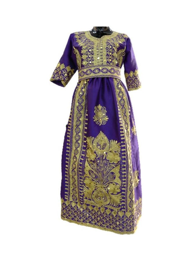 Al Darzy Long Sleeve Jalabiya Dress Purple/Gold