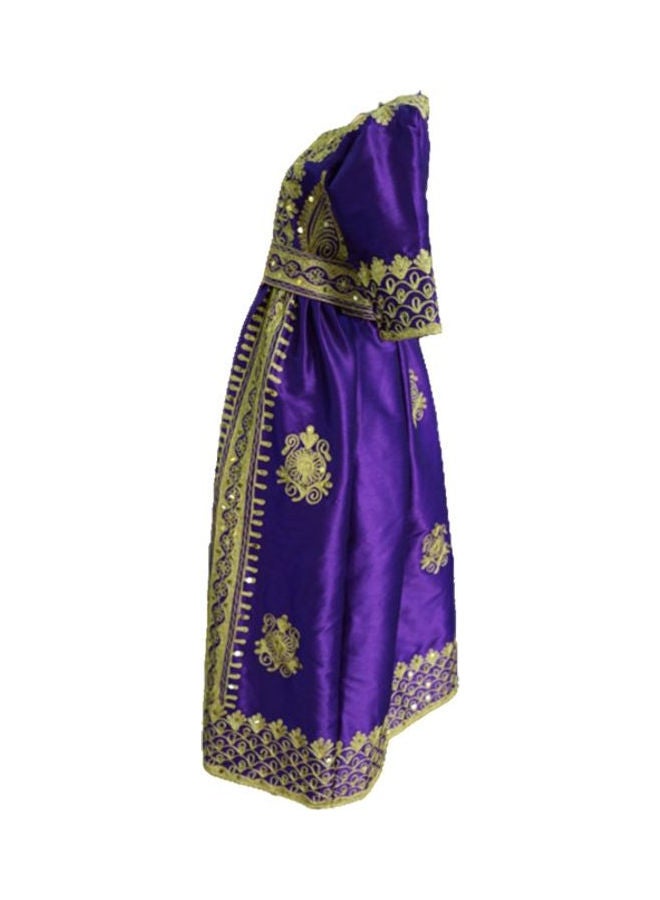 Al Darzy Long Sleeve Jalabiya Dress Purple/Gold