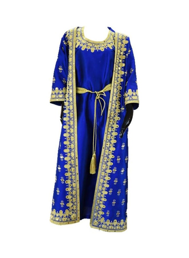 Al Darzy Long Sleeve Jalabiya Dress Blue/Gold