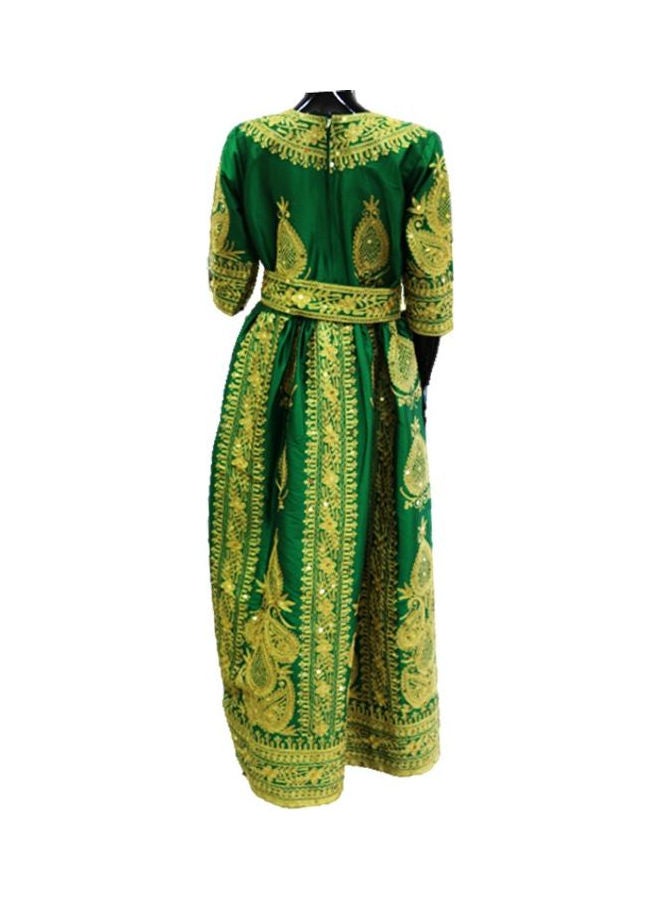 Al Darzy Long Sleeve Jalabiya Dress Green/Gold