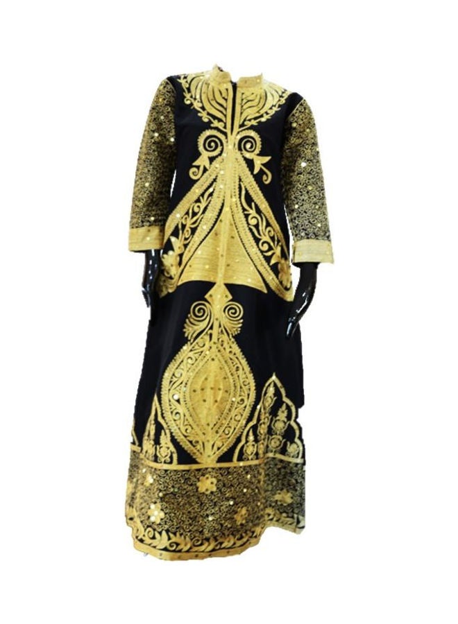 Al Darzy Long Sleeve Jalabiya Dress Gold/Black