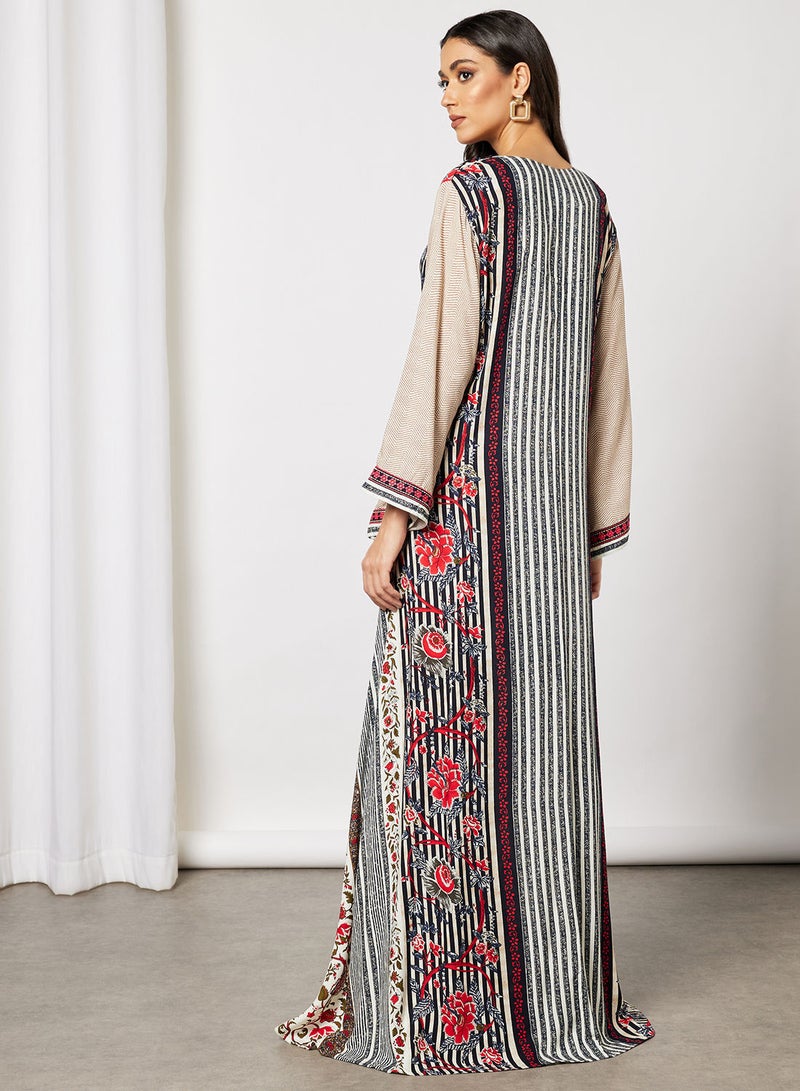 Sara Stripe - Floral Print Jalabiya