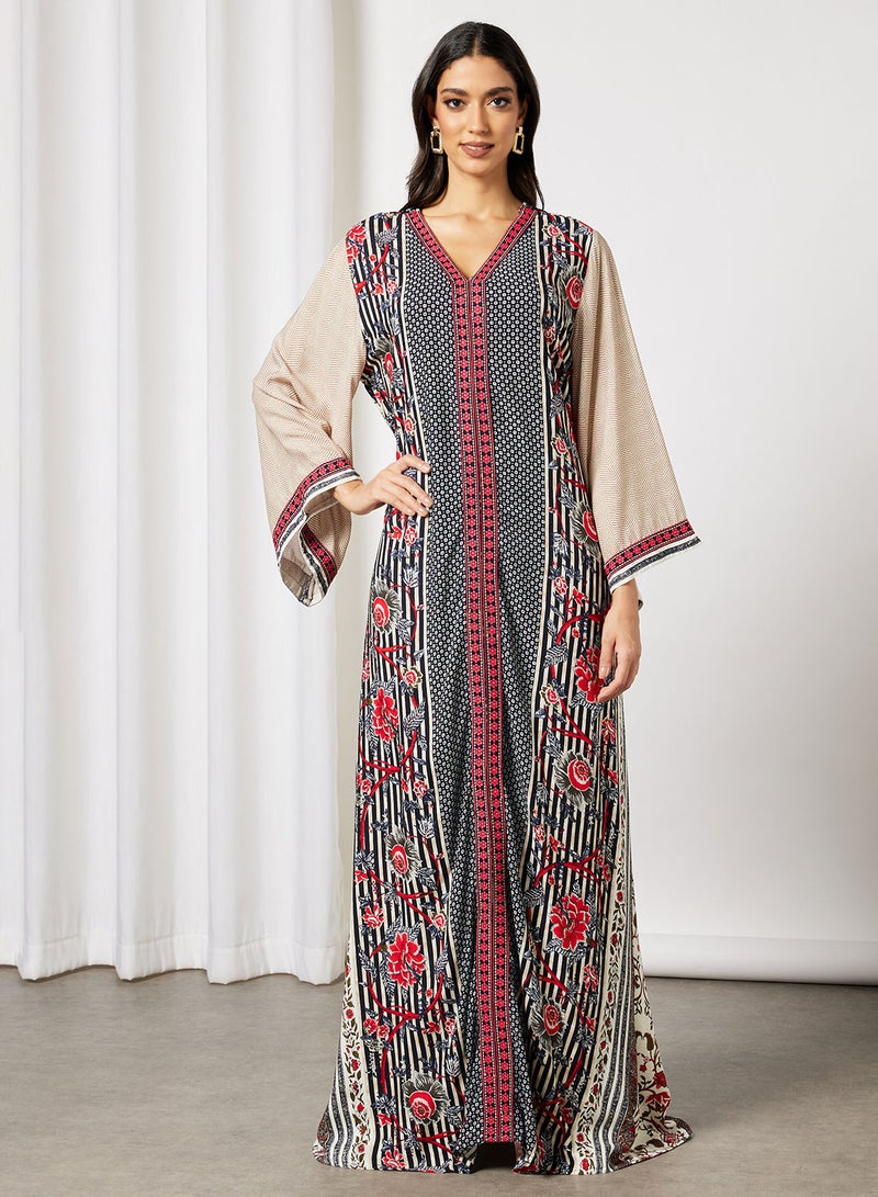 Sara Stripe - Floral Print Jalabiya