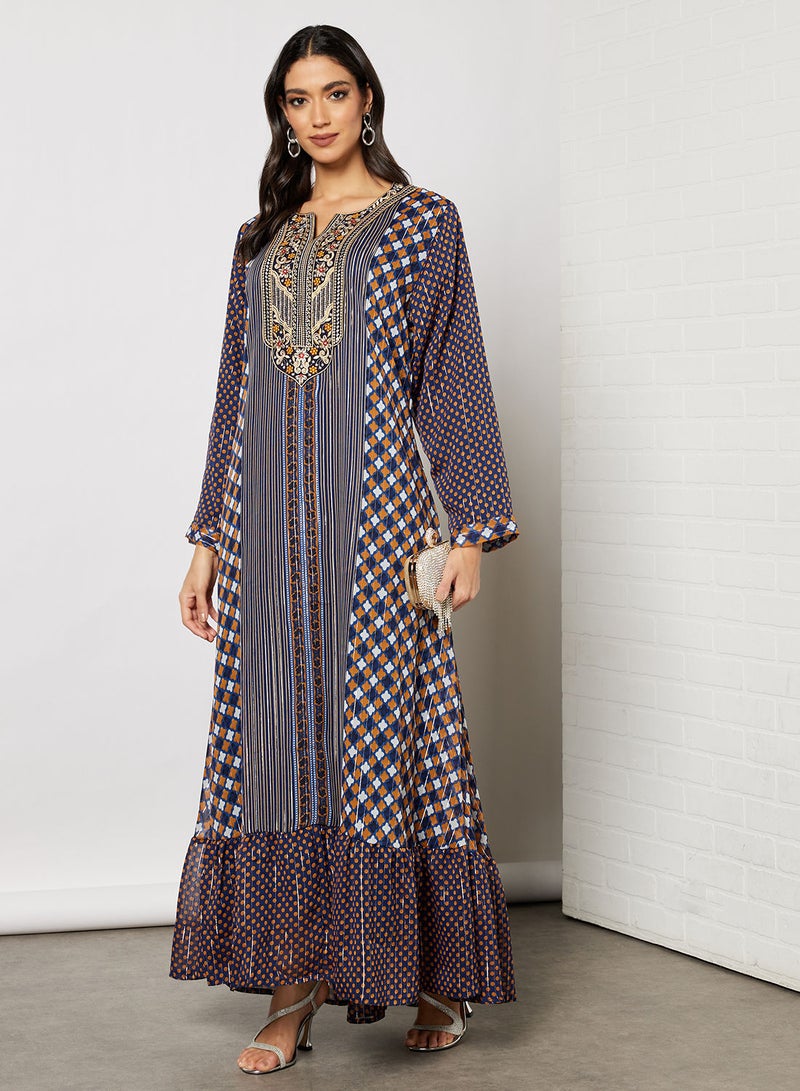 Sara Pinstripe - Quatrefoil Print Jalabiya