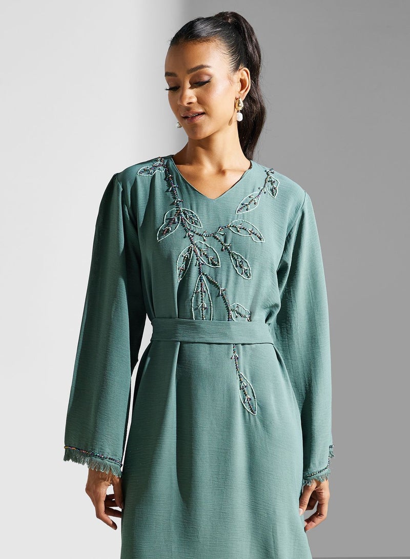 Embellished Belted Jalabiya