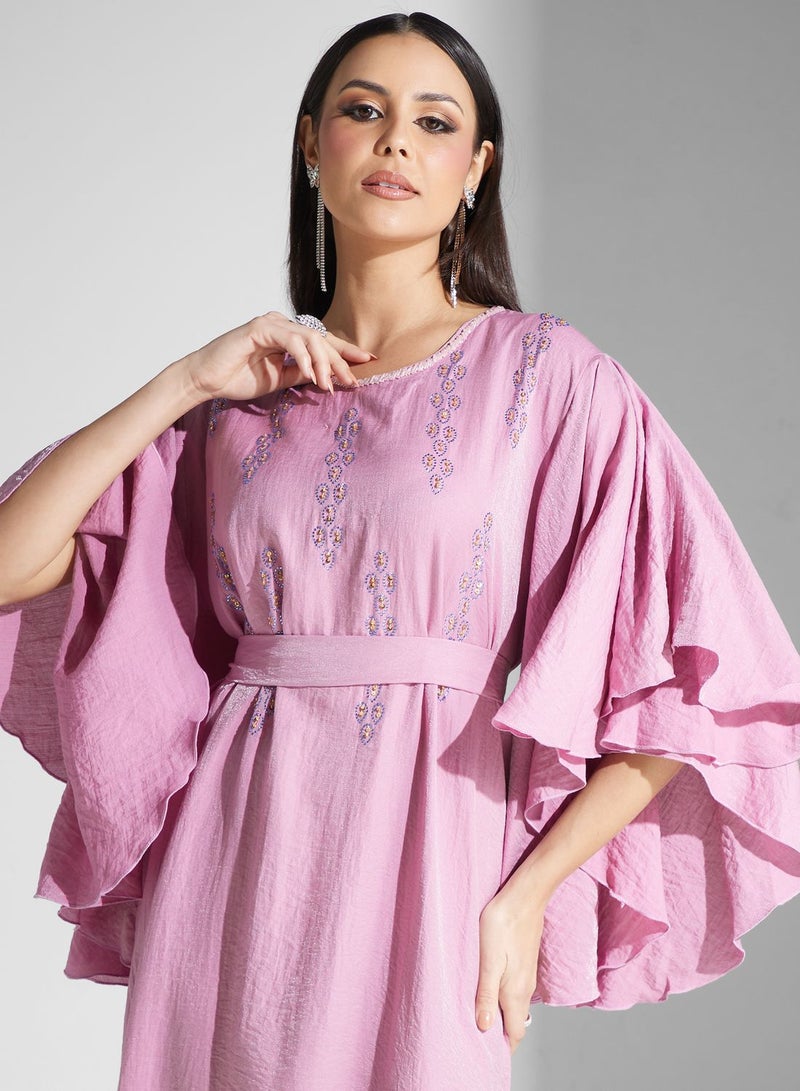 Belted Flared Sleeve Jalabiya