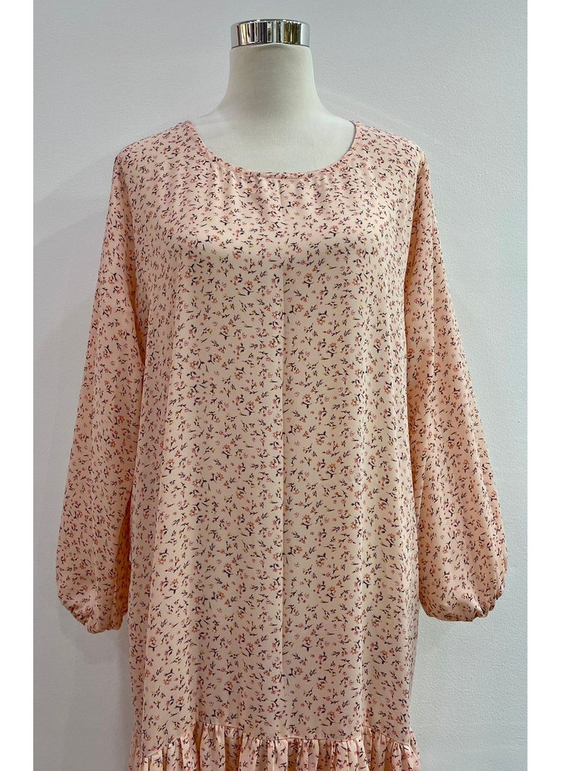 Crepe Long Sleeve Dress with Mini Flower Design