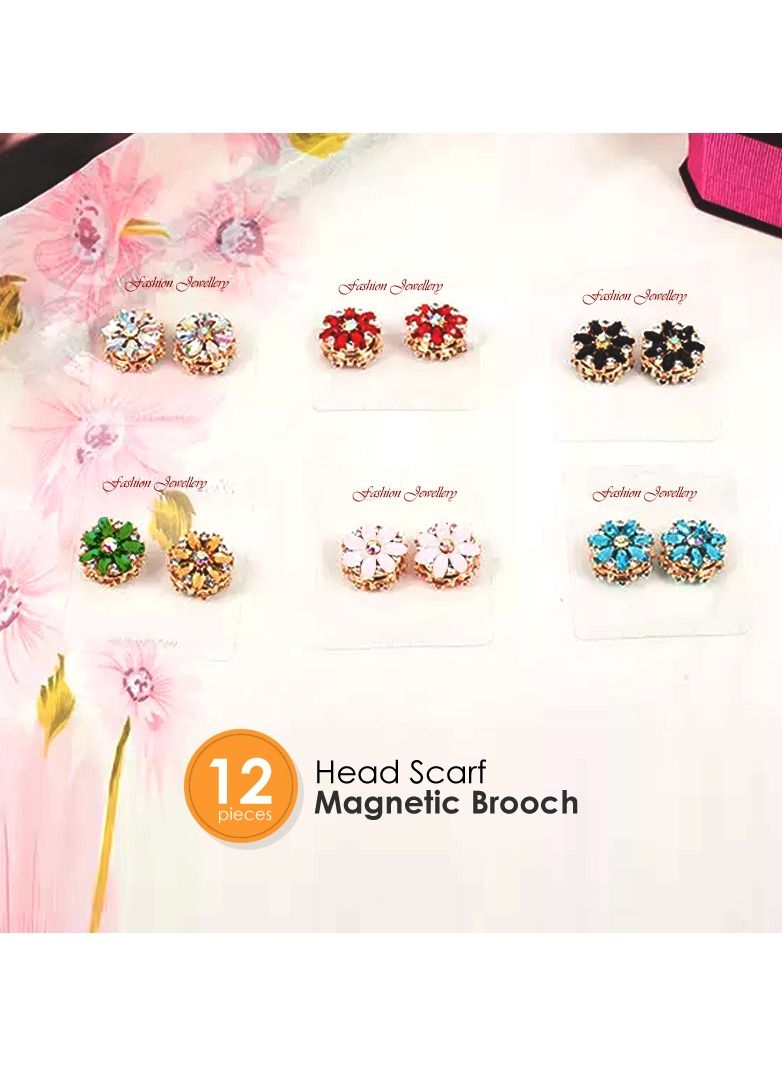 12Pcs Hijab Pins Magnetic Hijab Pin Multi-Use Rhinestone Scarf Brooch