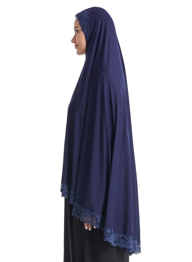 Women's Solid Color Hijab Stretch Long Scarf Navy Blue