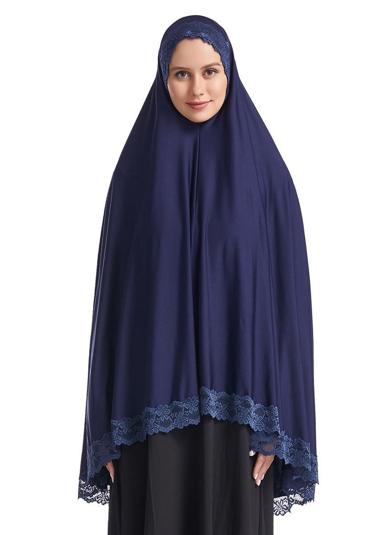 Women's Solid Color Hijab Stretch Long Scarf Navy Blue