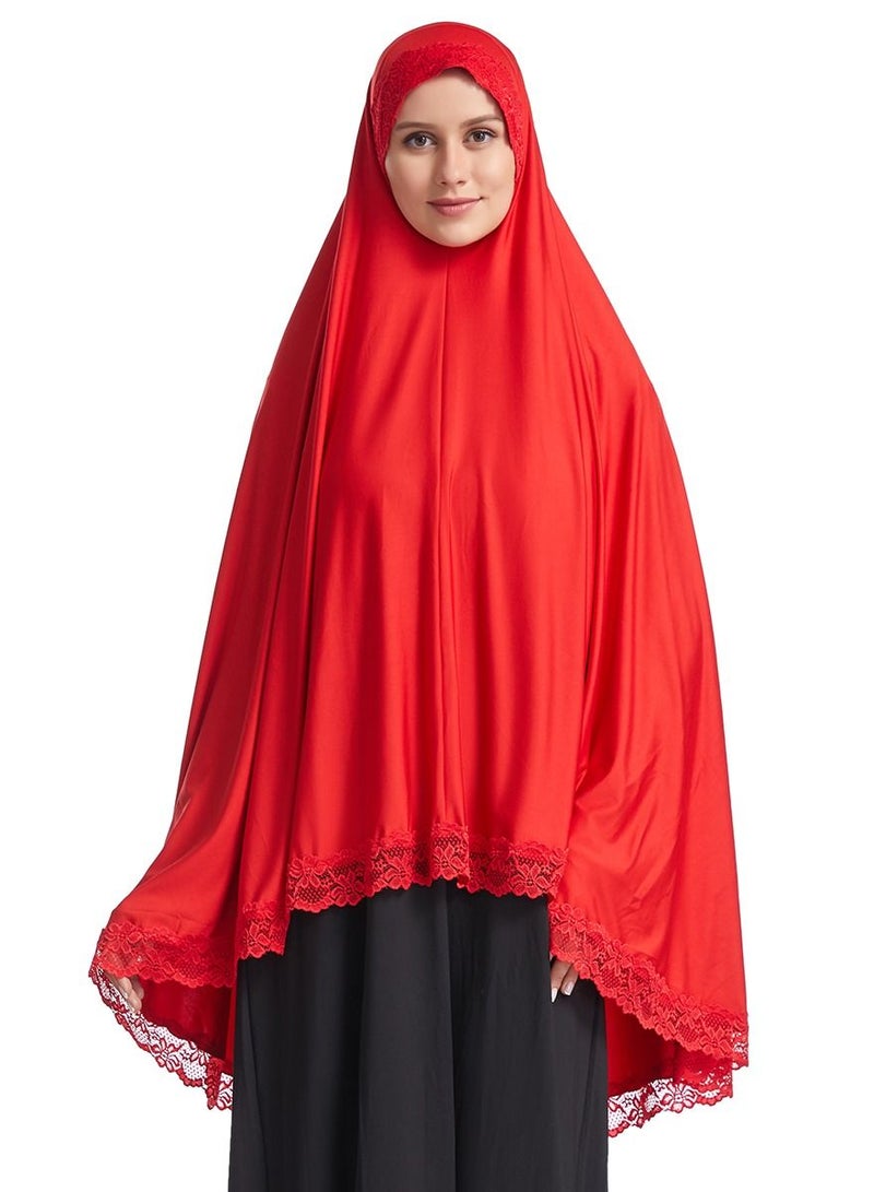 Women's Solid Color Hijab Stretch Long Scarf Red