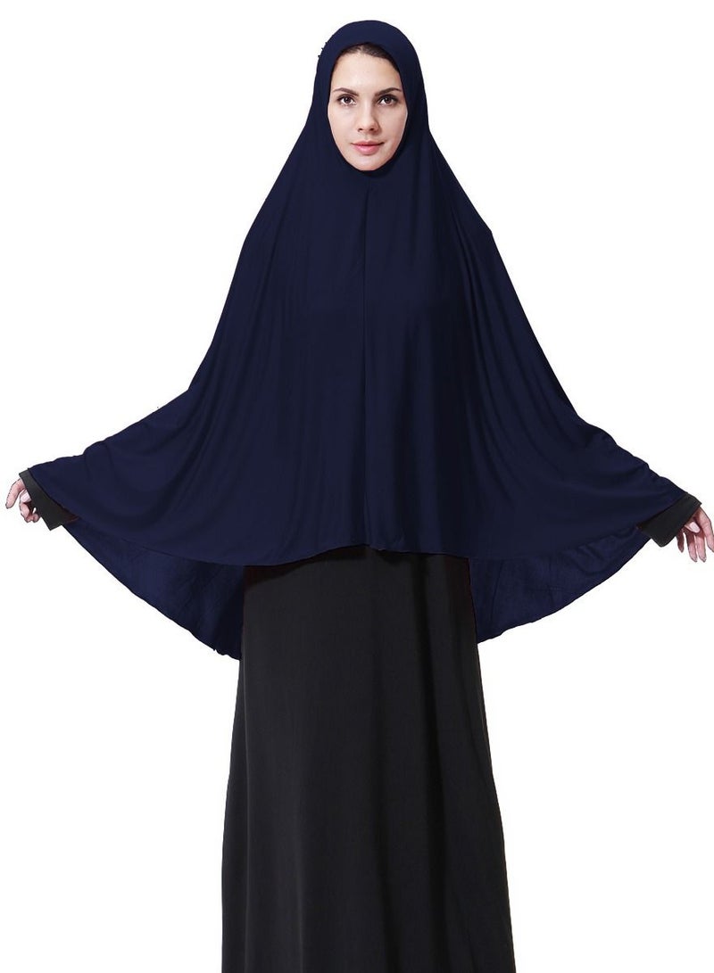 Women's Traditional Solid Color Long Hijab Casual Raglan Sleeve Shawl With Hijab Navy Blue