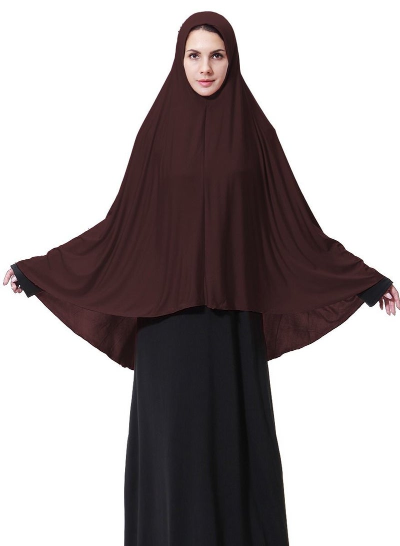 Women's Traditional Solid Color Long Hijab Casual Raglan Sleeve Shawl With Hijab Dark Brown