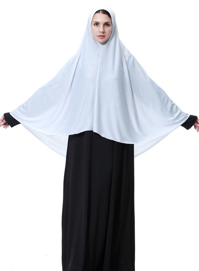 Women's Traditional Solid Color Long Hijab Casual Raglan Sleeve Shawl With Hijab White