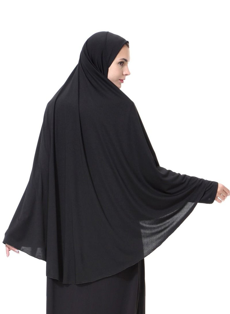 Women's Traditional Solid Color Long Hijab Casual Raglan Sleeve Shawl With Hijab Black