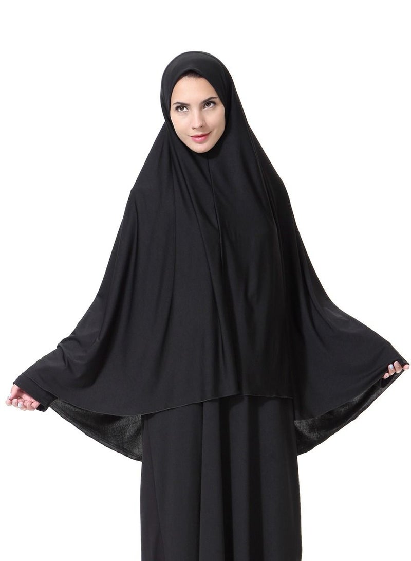 Women's Traditional Solid Color Long Hijab Casual Raglan Sleeve Shawl With Hijab Black