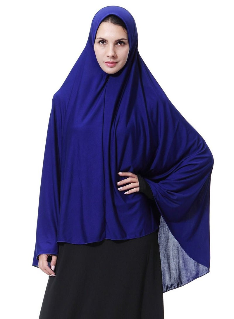 Women's Traditional Solid Color Long Hijab Casual Raglan Sleeve Shawl With Hijab Blue