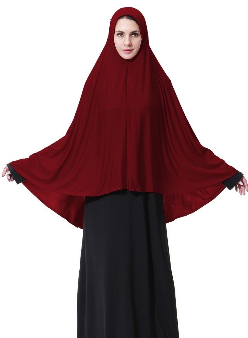 Women's Traditional Solid Color Long Hijab Casual Raglan Sleeve Shawl With Hijab Wine Red