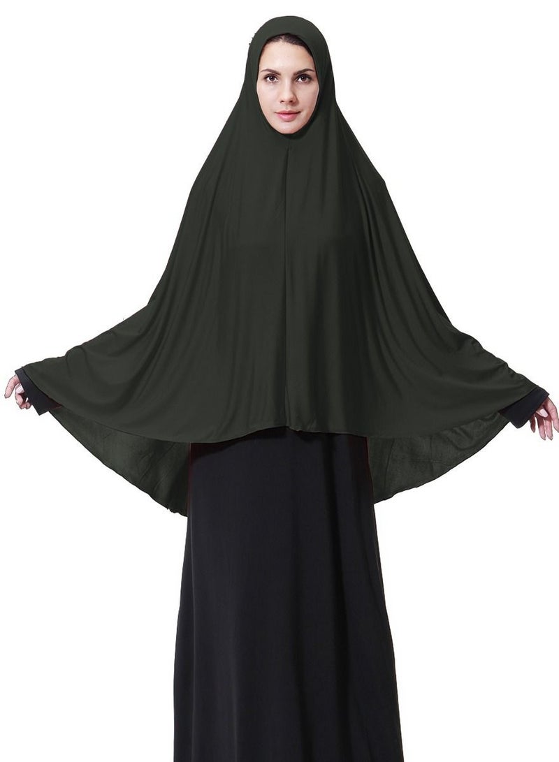 Women's Traditional Solid Color Long Hijab Casual Raglan Sleeve Shawl With Hijab Army Green