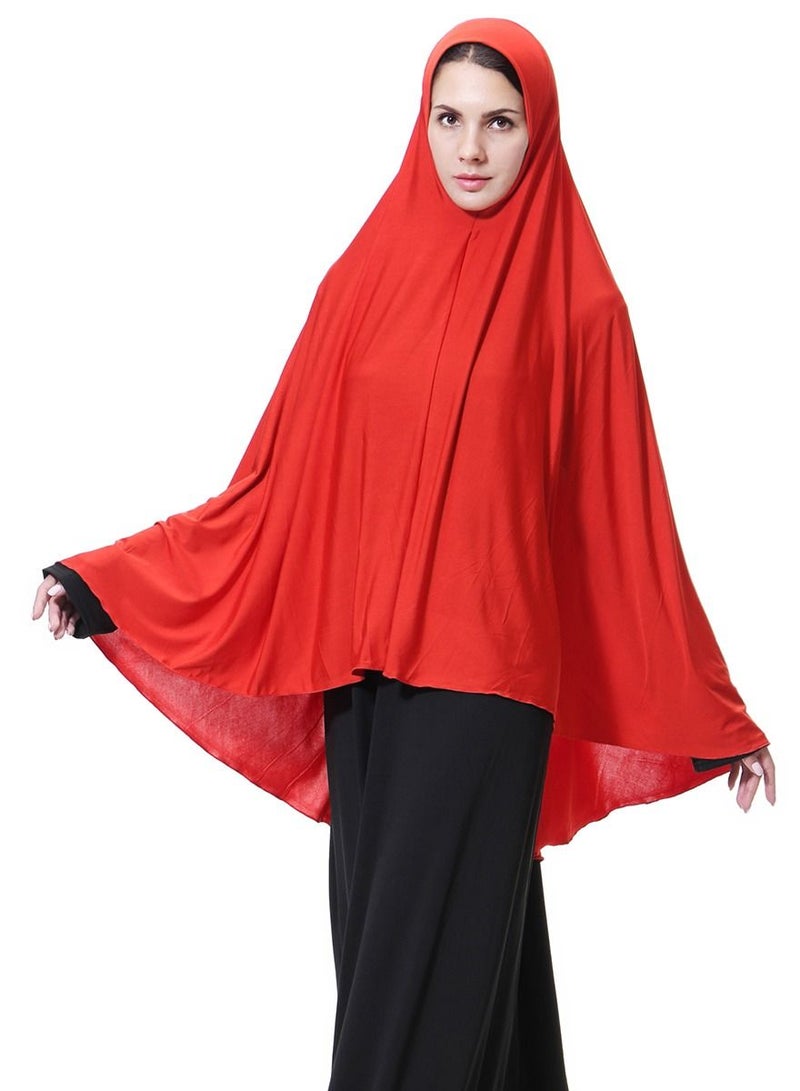 Women's Traditional Solid Color Long Hijab Casual Raglan Sleeve Shawl With Hijab Red