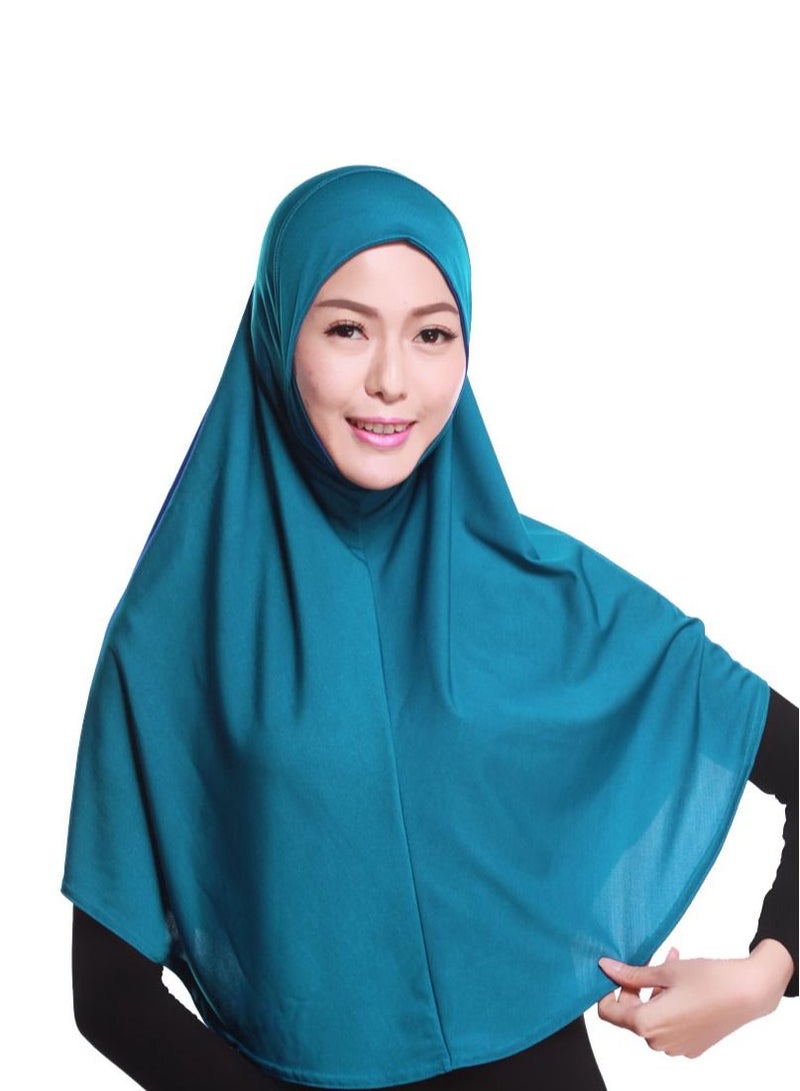 Women's Solid Color Long Hijab Casual Raglan Sleeve Shawl With Hijab Peacock Blue