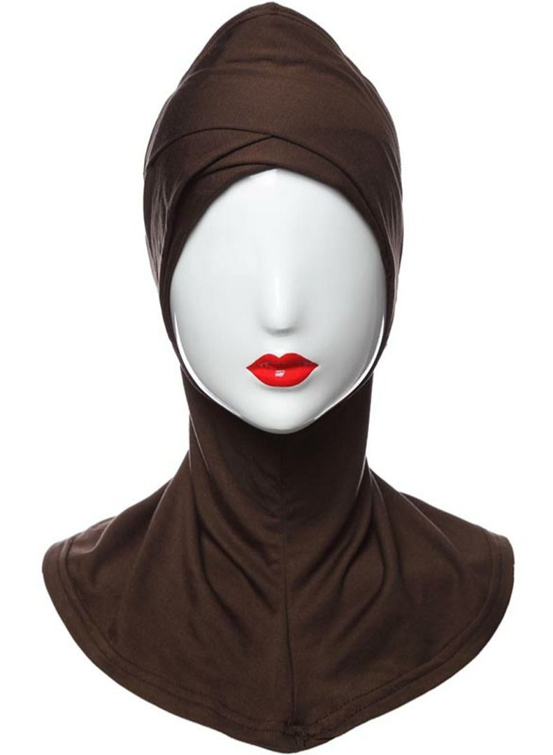 Muslim Women's Traditional Solid Color Modal Hijab Inner Cap Dark Brown