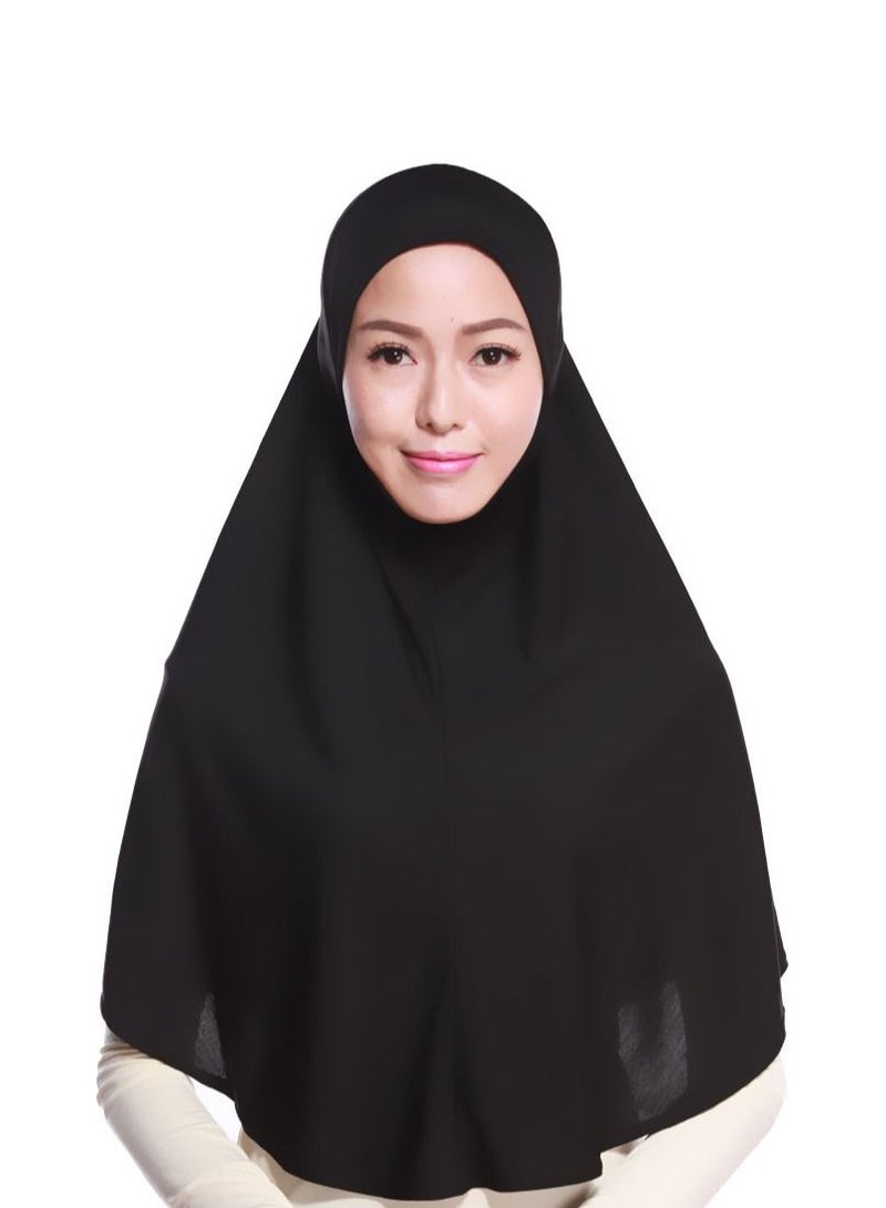 Women's Solid Color Long Hijab Casual Raglan Sleeve Shawl With Hijab Black