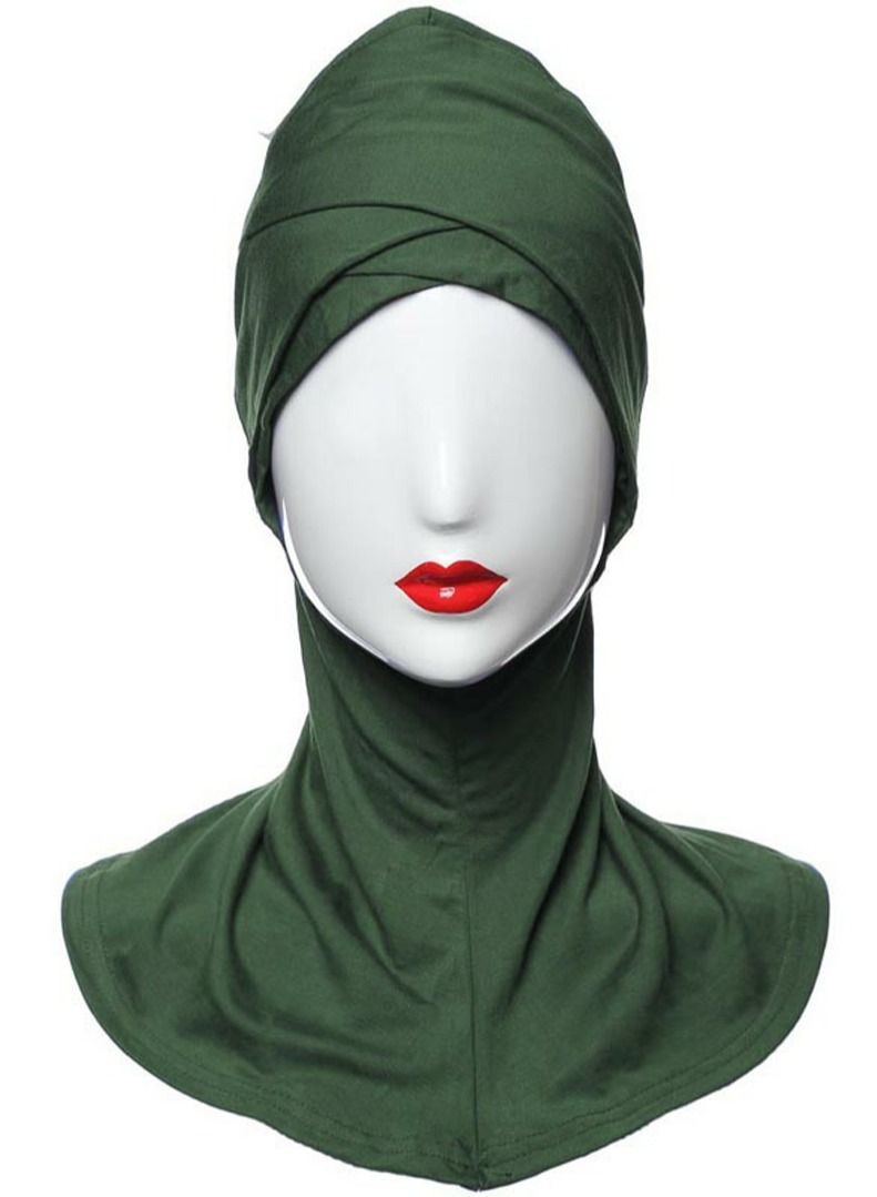 Muslim Women's Traditional Solid Color Modal Hijab Inner Cap Army Green